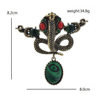 Ornate Snake with Green Oval Drop Brooch — dimensions
