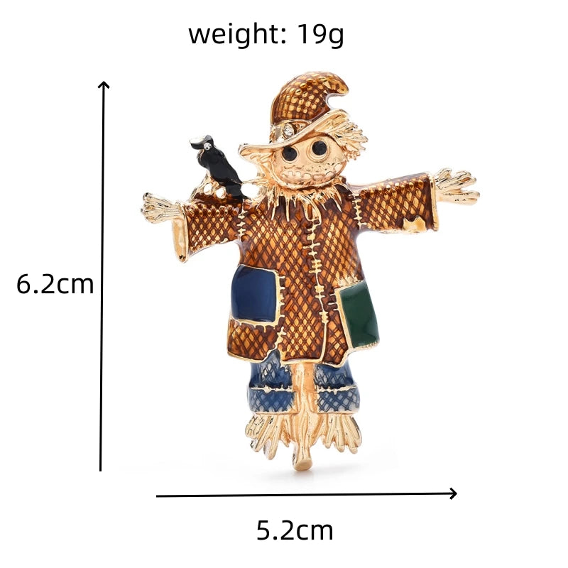 Halloween Scarecrow with Black Bird Brooch — dimensions