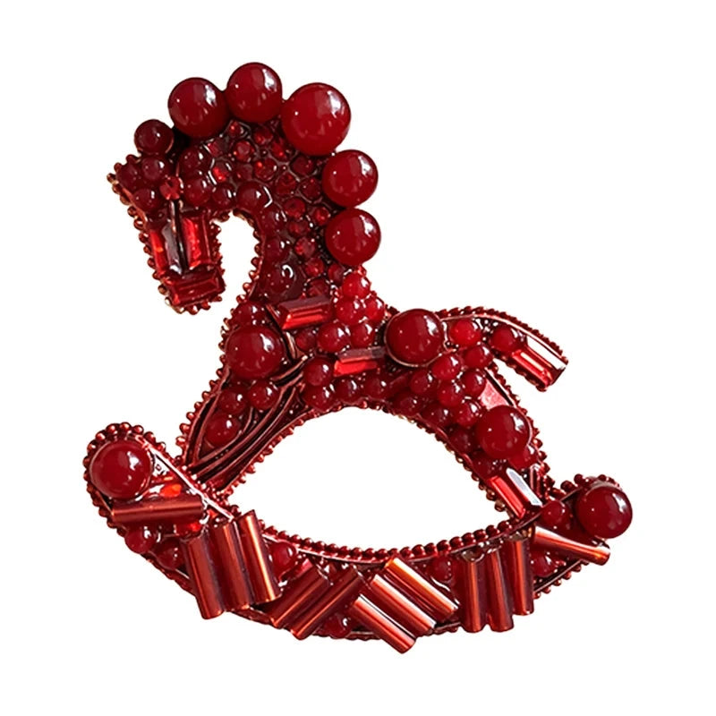 Beaded Rocking Horse Sparkle Brooch original white background product photo