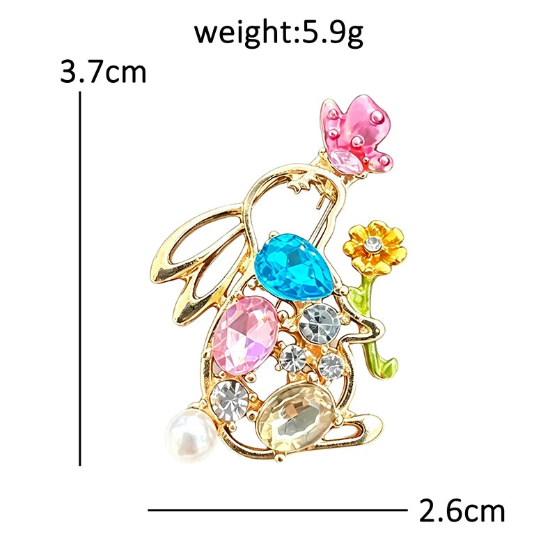 Sparkling Rabbit with Butterfly and Flower Brooch