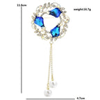 Jeweled Wheat Wreath with Pearl-Look Chain Tassels Brooch — dimensions