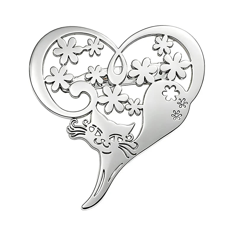Floral Heart with Cat Silhouette Brooch original white background product photo