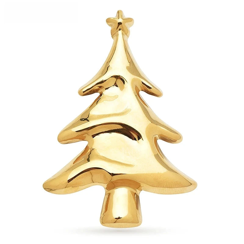 Polished Stainless Steel Christmas Tree Brooch — Gold