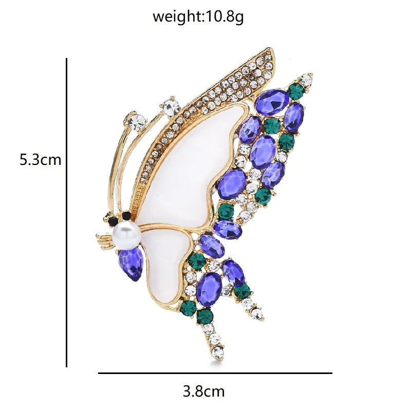 Jeweled Butterfly with White Wing Insets Brooch — dimensions