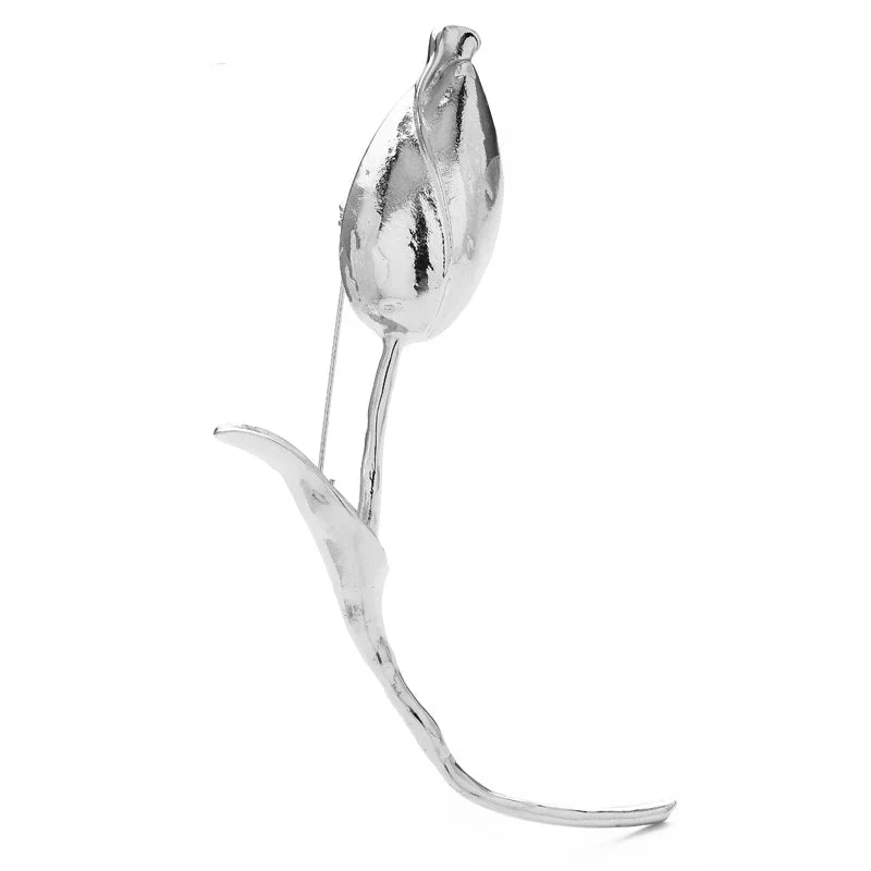 Large Sculptural Tulip Stem Brooch — Silver