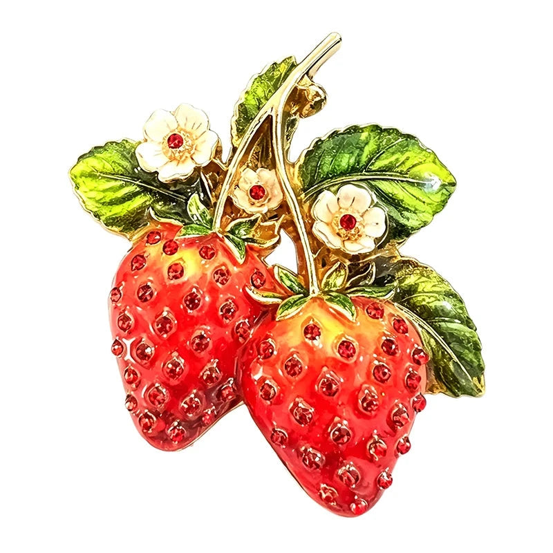 Strawberry Pair with Blossoms Brooch original white background product photo