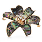 Pearlescent Flower with Curved Petals Brooch — Iridescent Gray
