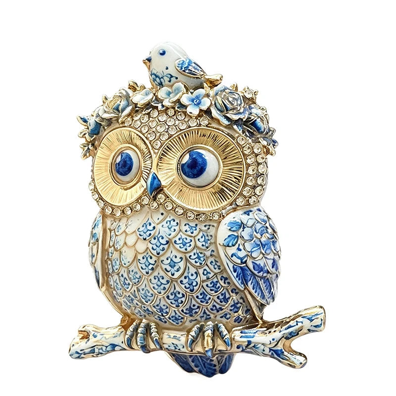 Floral Crown Owl with Little Bird Brooch original white background product photo