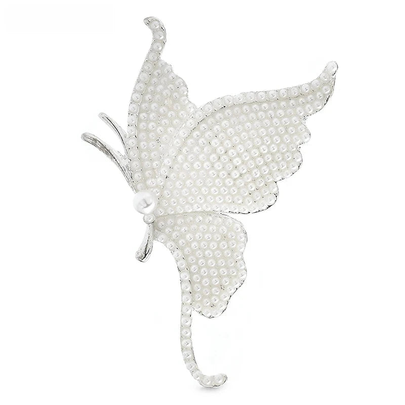 Pearl-Look Butterfly Brooch — White