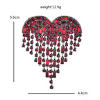 Red Rhinestone Heart with Hanging Fringe Brooch — dimensions