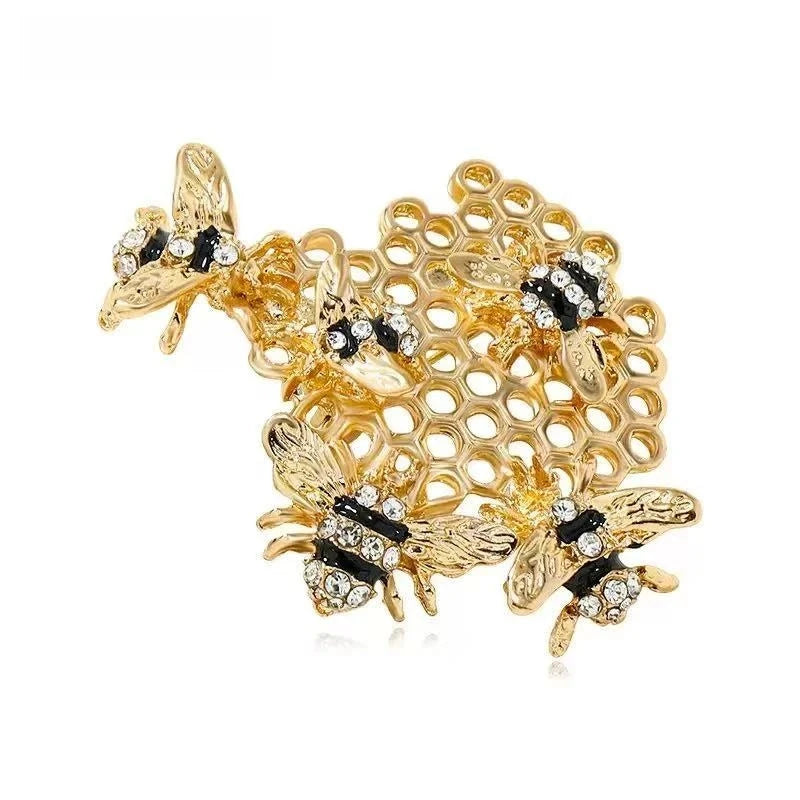 Honeycomb with Enamel Bees Brooch — Honeycomb & Bees