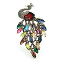 Large Jeweled Peacock with Cascading Tail Brooch