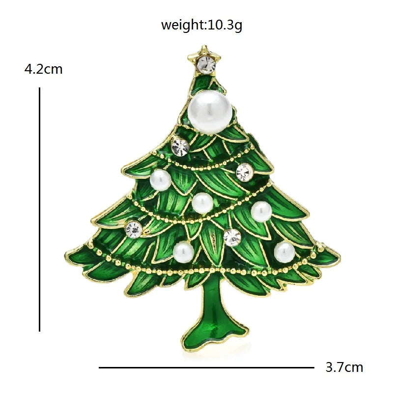 Green Christmas Tree with Pearl-Look Ornaments Brooch — dimensions