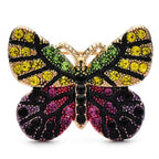 Petite Multicolor Rhinestone Butterfly Brooch — Yellow