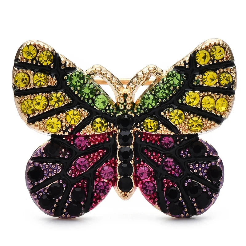 Petite Multicolor Rhinestone Butterfly Brooch — Yellow