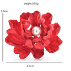 Red Enamel Peony with Pearl-Look Center Brooch — dimensions