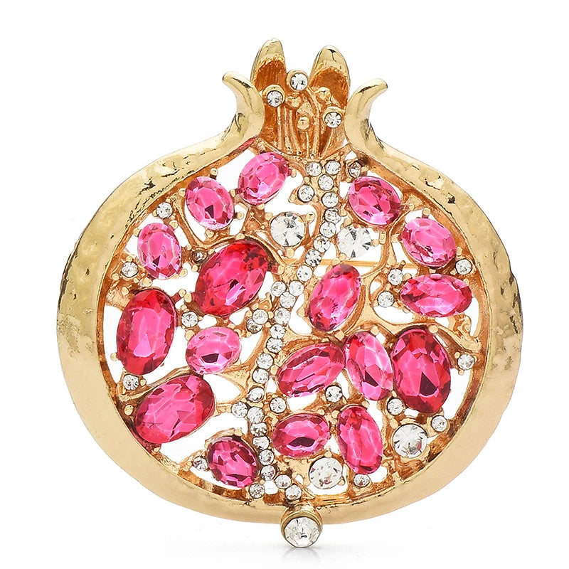 Jeweled Pomegranate with Enamel Rim Brooch — Pink