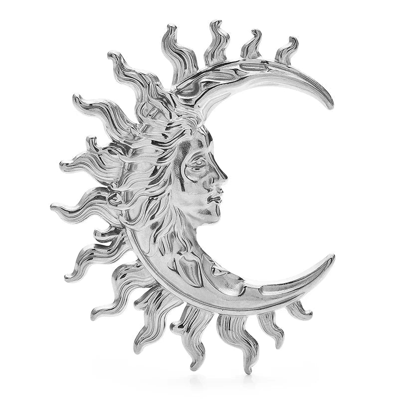 Broche sculpturale visage de soleil et de lune