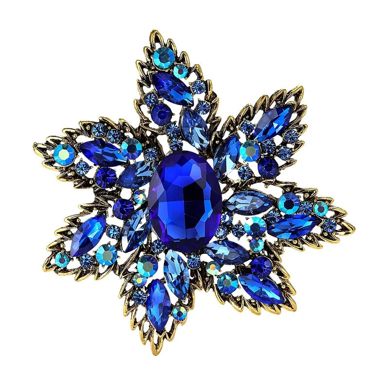 Large Layered Jeweled Star Flower Brooch