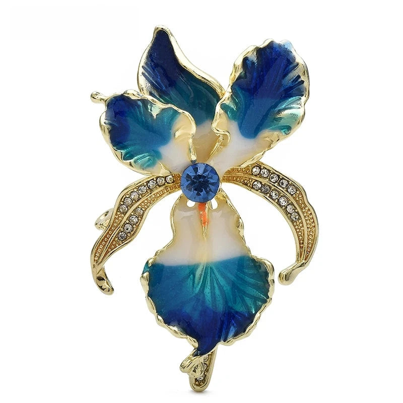 Enamel Orchid with Rhinestone Arched Petals Brooch original variant product photo