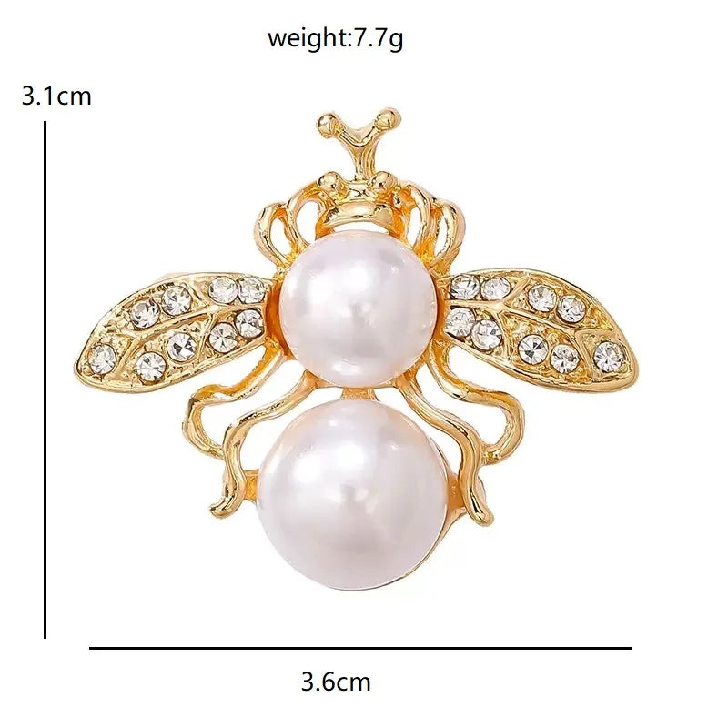 Pearl-Look Bee with Rhinestone Wings Brooch — dimensions