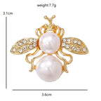 Pearl-Look Bee with Rhinestone Wings Brooch — dimensions