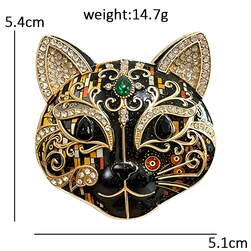 Patterned Cat Face with Sparkling Ears Brooch