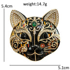 Patterned Cat Face with Sparkling Ears Brooch