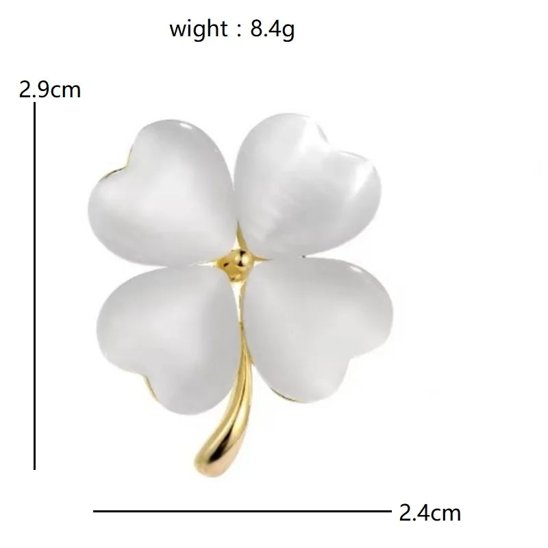 Jeweled Floral and Clover Motif Brooch