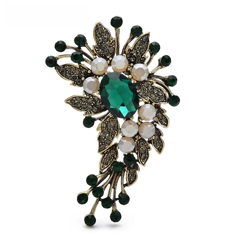Jeweled Floral Spray with Faceted Petals and Bead Drops Brooch original variant product photo