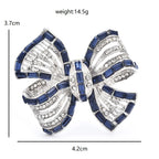 Blue and Clear Rhinestone Ribbon Bow Brooch — dimensions