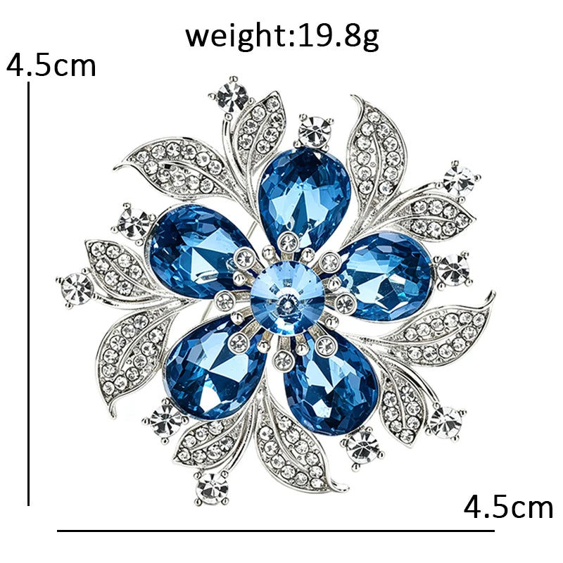 Five Petal Faceted Flower and Leaves Brooch