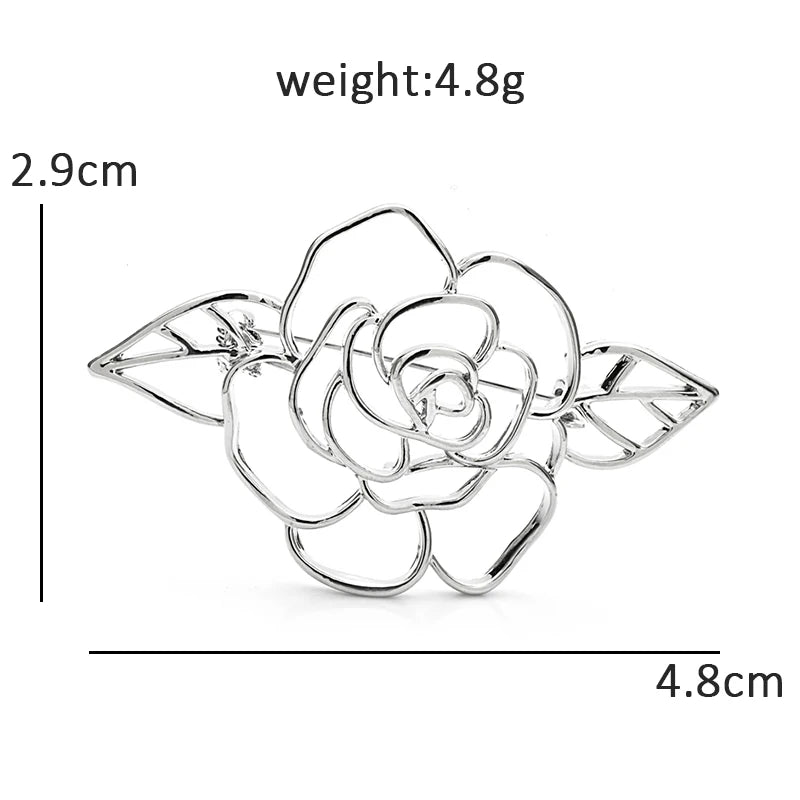 Openwork Rose with Two Leaves Brooch