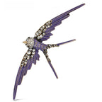 Large Enamel Swallow with Rhinestones Brooch — Purple
