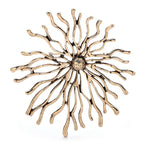 Sculptural Sunburst with Rhinestone Center Brooch — Gold
