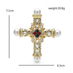 Baroque Cross with Pearl-Look Tips Brooch — dimensions