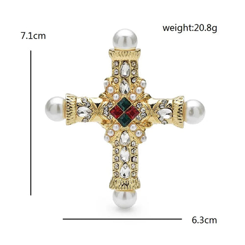 Baroque Cross with Pearl-Look Tips Brooch — dimensions