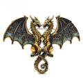 Enamel Twin Dragons with Patterned Wings Brooch — Green