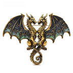 Enamel Twin Dragons with Patterned Wings Brooch — Green