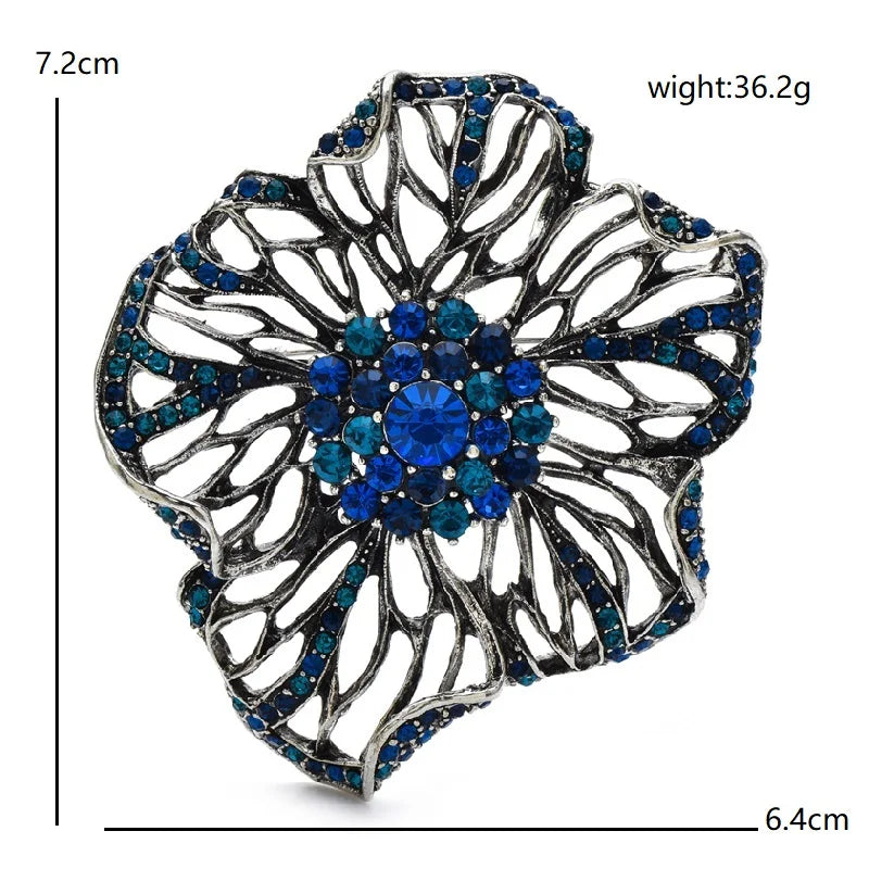 Large Openwork Flower with Rhinestone Center Brooch dimensions and weight