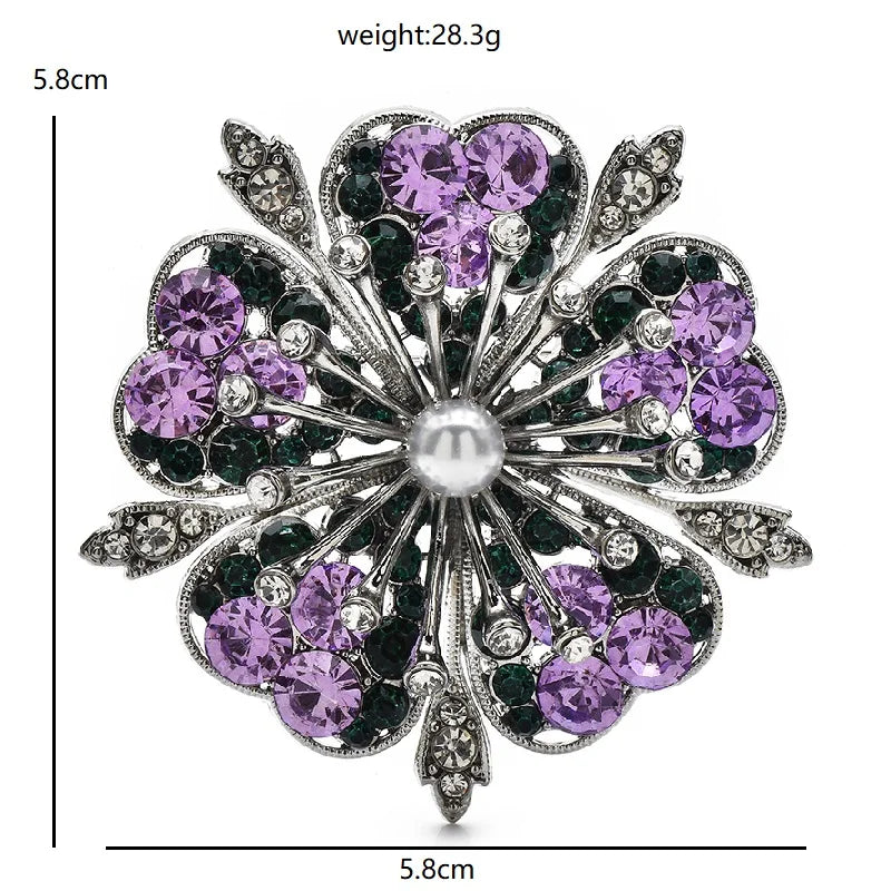 Rhinestone Cherry Blossom with Pearl-Look Center Brooch dimensions and weight