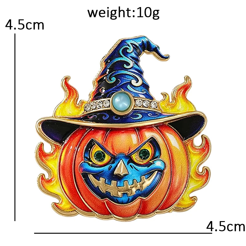 Flaming Pumpkin with Witch Hat Brooch