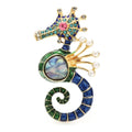 Jeweled Seahorse with Abalone-Look Inset Brooch — Blue & Green