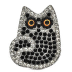 Rhinestone Sitting Cat with Amber Eyes Brooch — Black