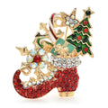 Jeweled Christmas Gift Boot Brooch