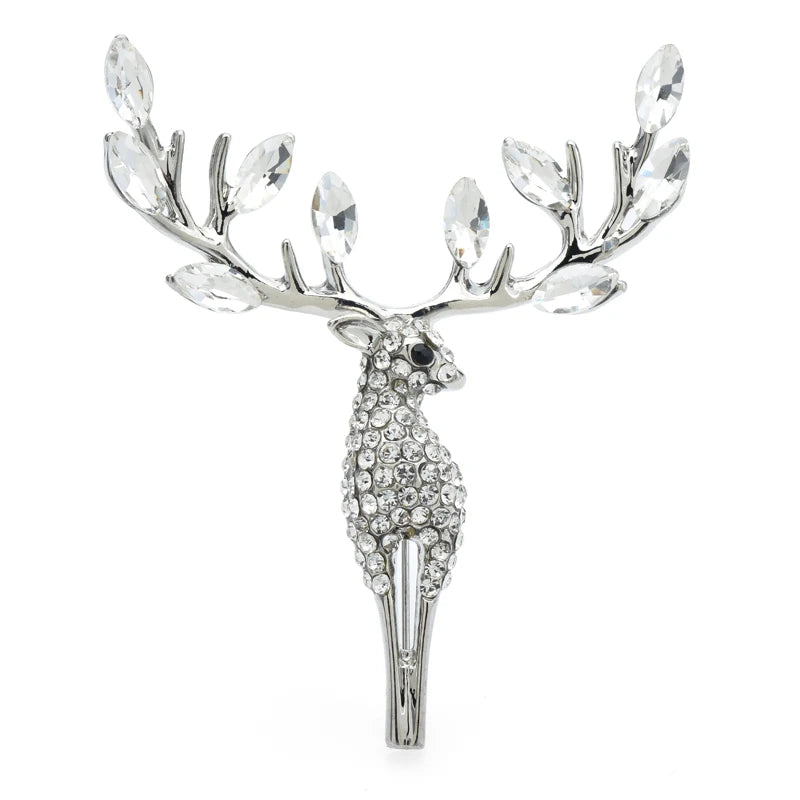 Faceted Crystal-Look Stag Brooch