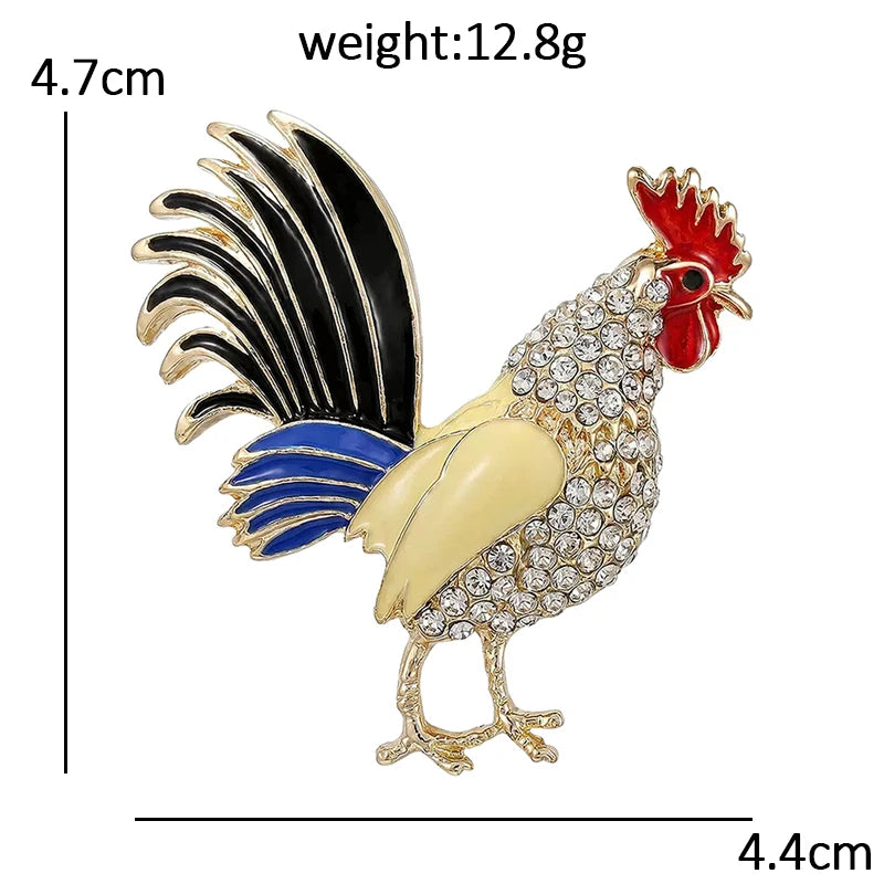 Rhinestone Rooster with Enamel Tail Brooch