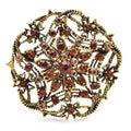 Openwork Star Flower Rhinestone Medallion Brooch — Brown