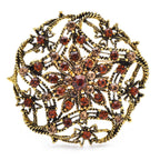 Openwork Star Flower Rhinestone Medallion Brooch — Brown