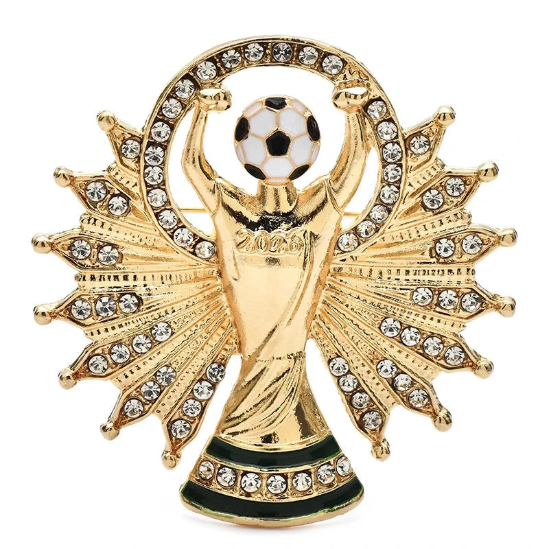 Football Trophy with Player and Jeweled Sunburst Brooch — Football Player Trophy